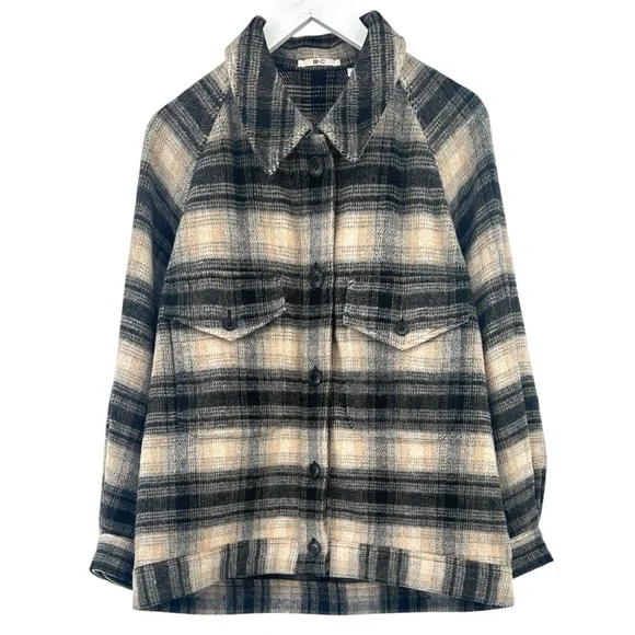 Clare Waight Keller x Uniqlo Black Cream Loose Fit Plaid Flannel Shirt Jacket - Picture 3 of 11
